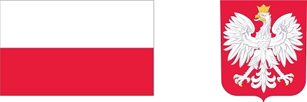 od lewej: flaga Polski oraz godło 